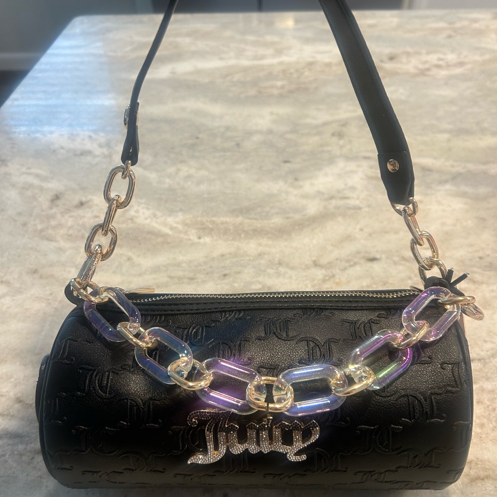 Juicy Couture Black Barrel Bag with Gold and Iridescent Chain